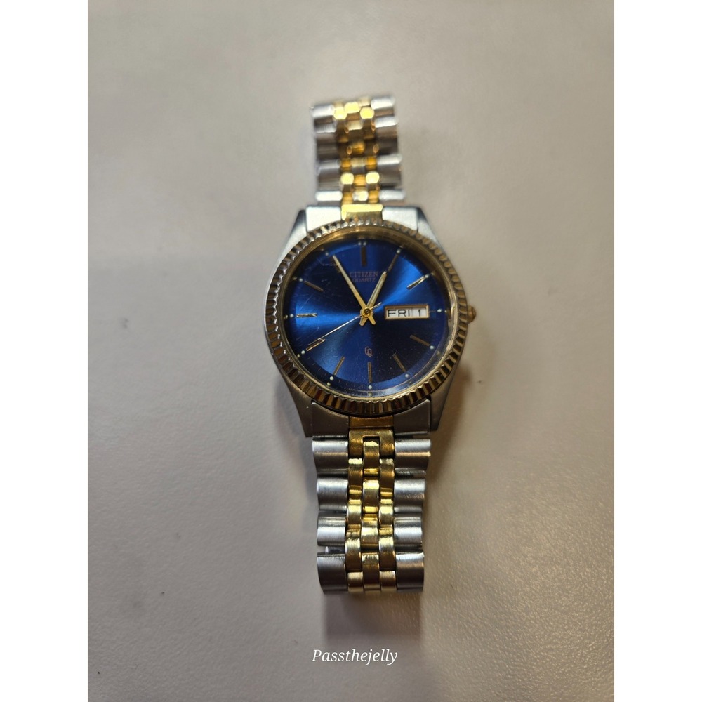 Vintage‎ Citizen Quartz 6100-R00405 GN-4W-S Men's Watch 35mm Day Date